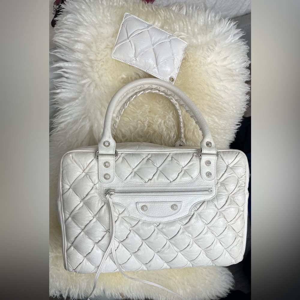 Balenciaga White Quilted Satchel with Pouch